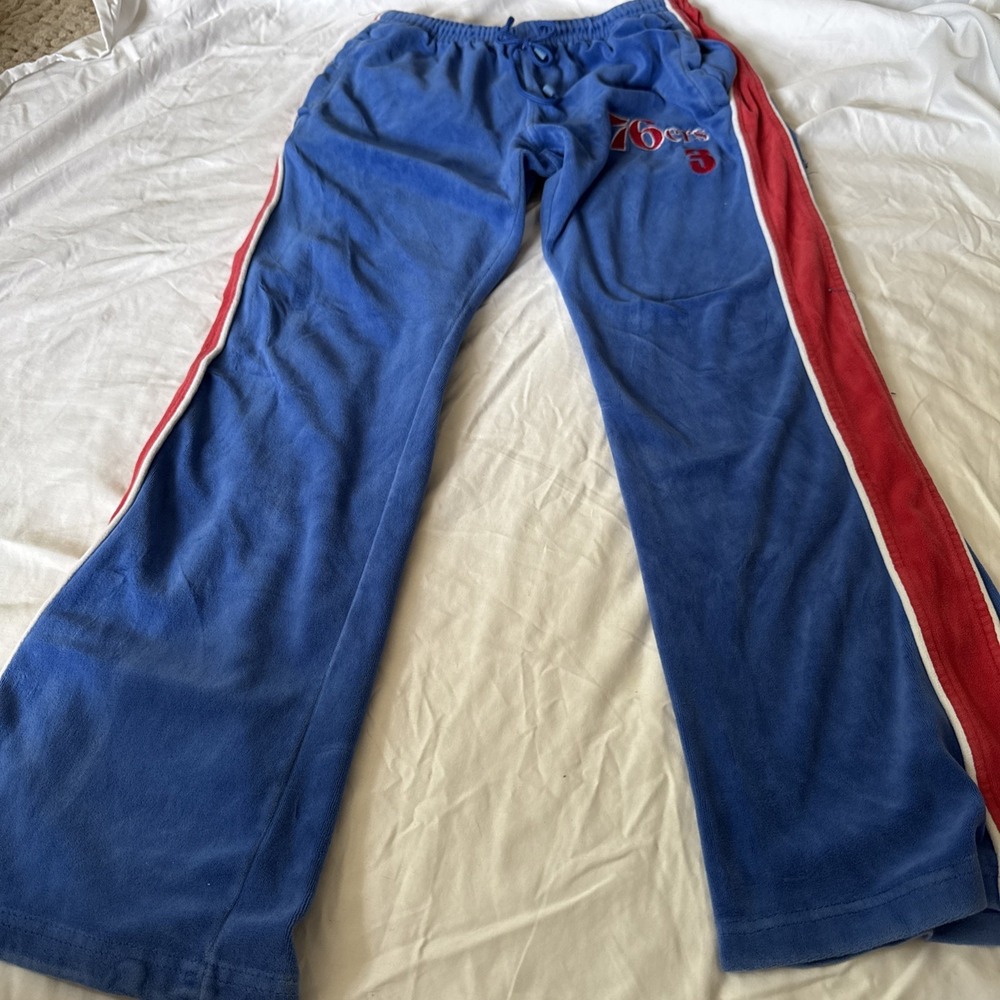 76ers Number 3 NBA Velour Pants Men's Size Large Blue Red Hardwood‎ Classic